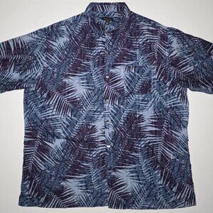 Van Heusen Mens Blue and Purple Floral Design Button Up Shirt SIze XL